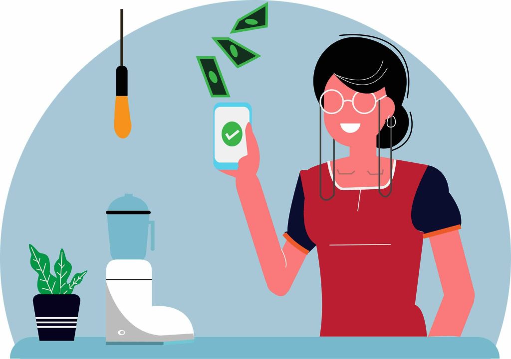 Illustration of a woman earning cashback in her home
