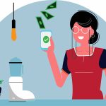 Illustration of a woman earning cashback in her home